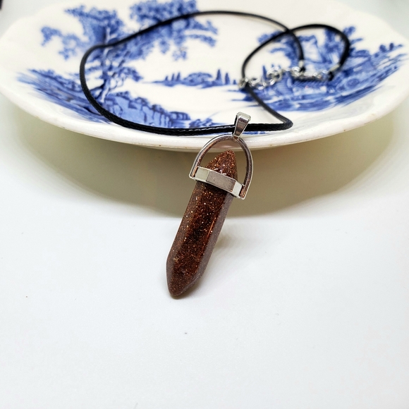 dorky dame Jewelry - Gold Sand Crystal Gem Hexagon Point Pendant